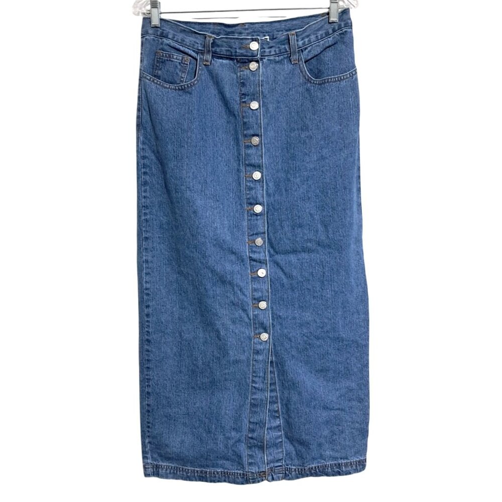 Be Bop Denim Skirt Womens 11 Button Front Jean Maxi Made In USA Vintage 90s